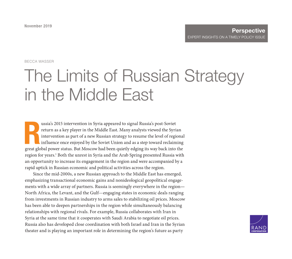 The Limits of Russian Strategy in the Middle East