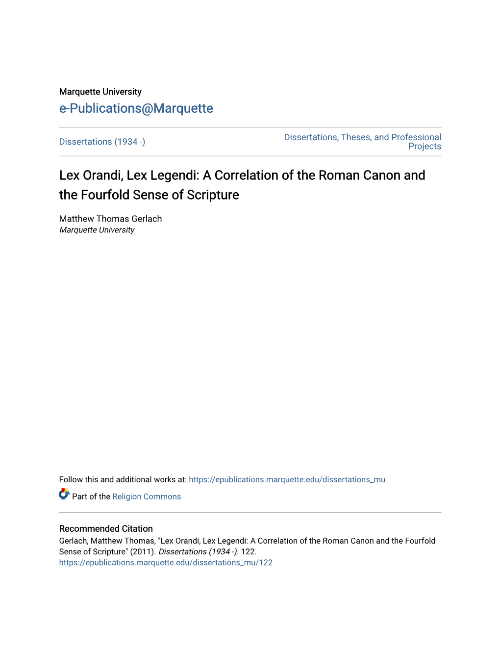 A Correlation of the Roman Canon and the Fourfold Sense of Scripture