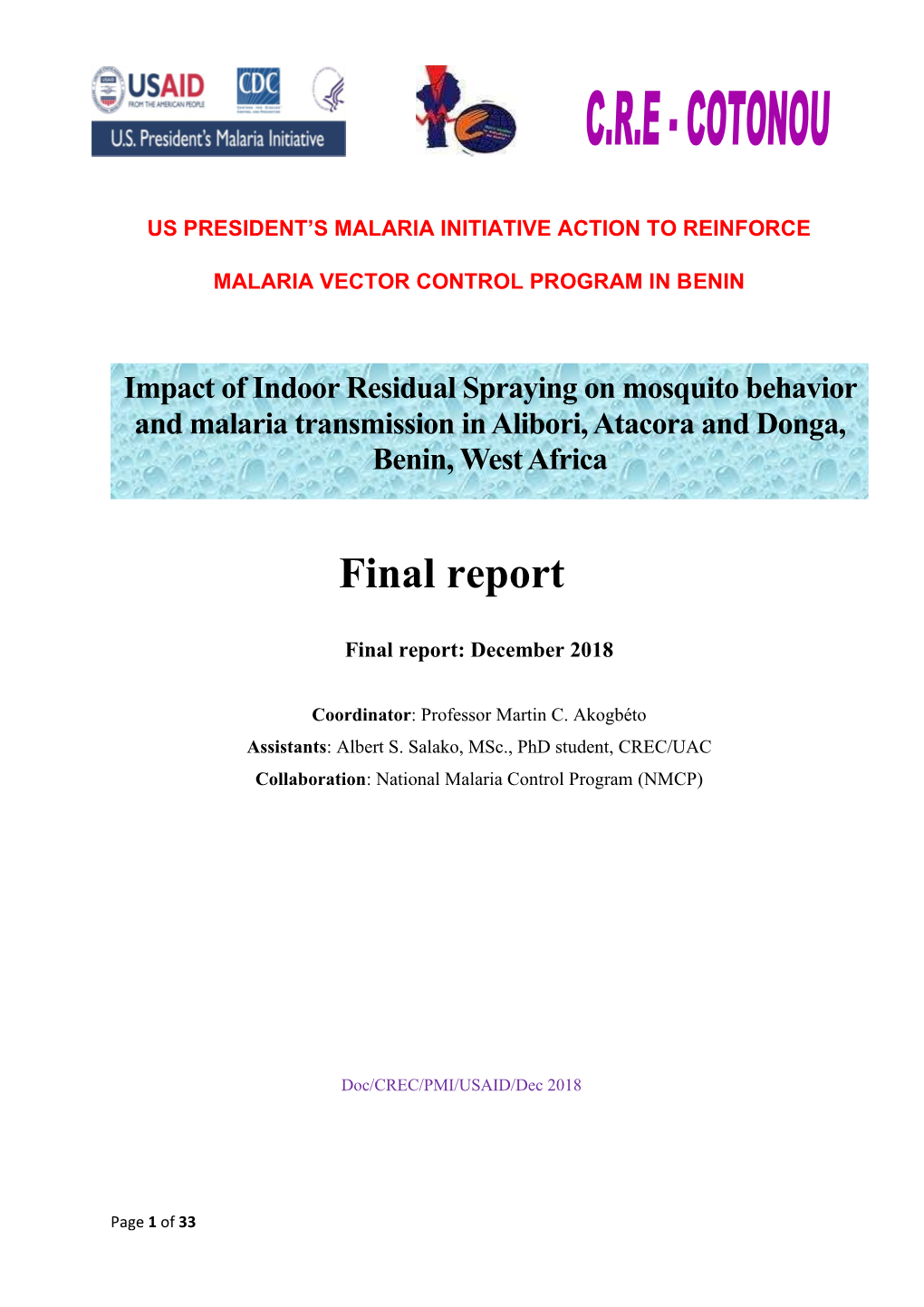 Entomological Monitoring Report 2018