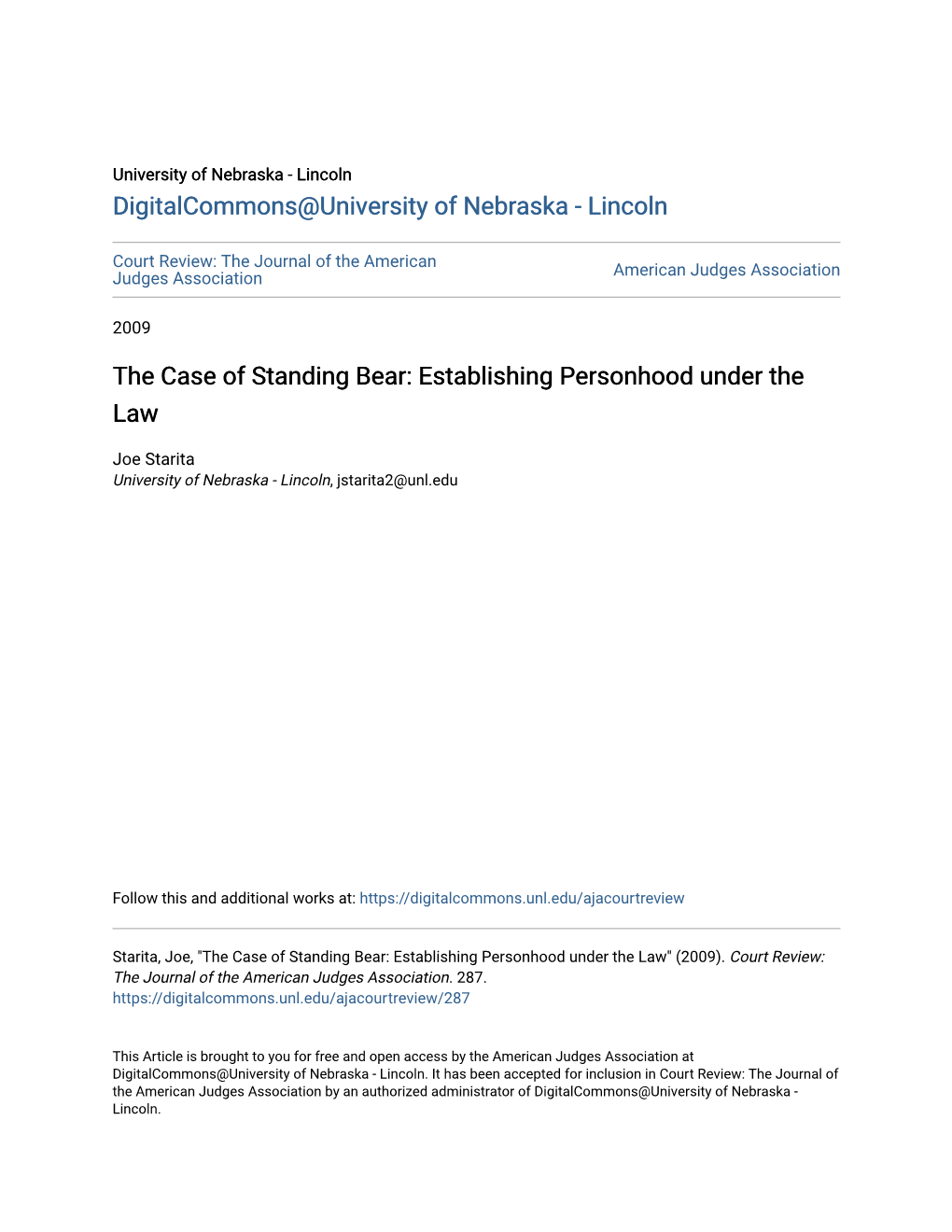 The Case of Standing Bear: Establishing Personhood Under the Law