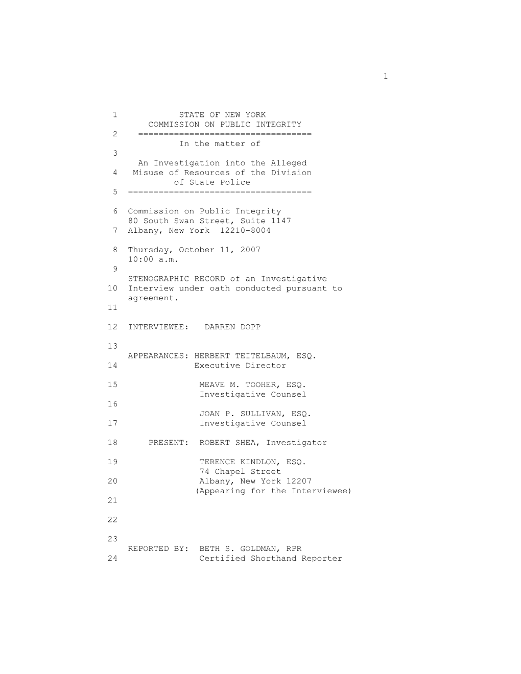 Darren Dopp Sworn Testimony Transcript