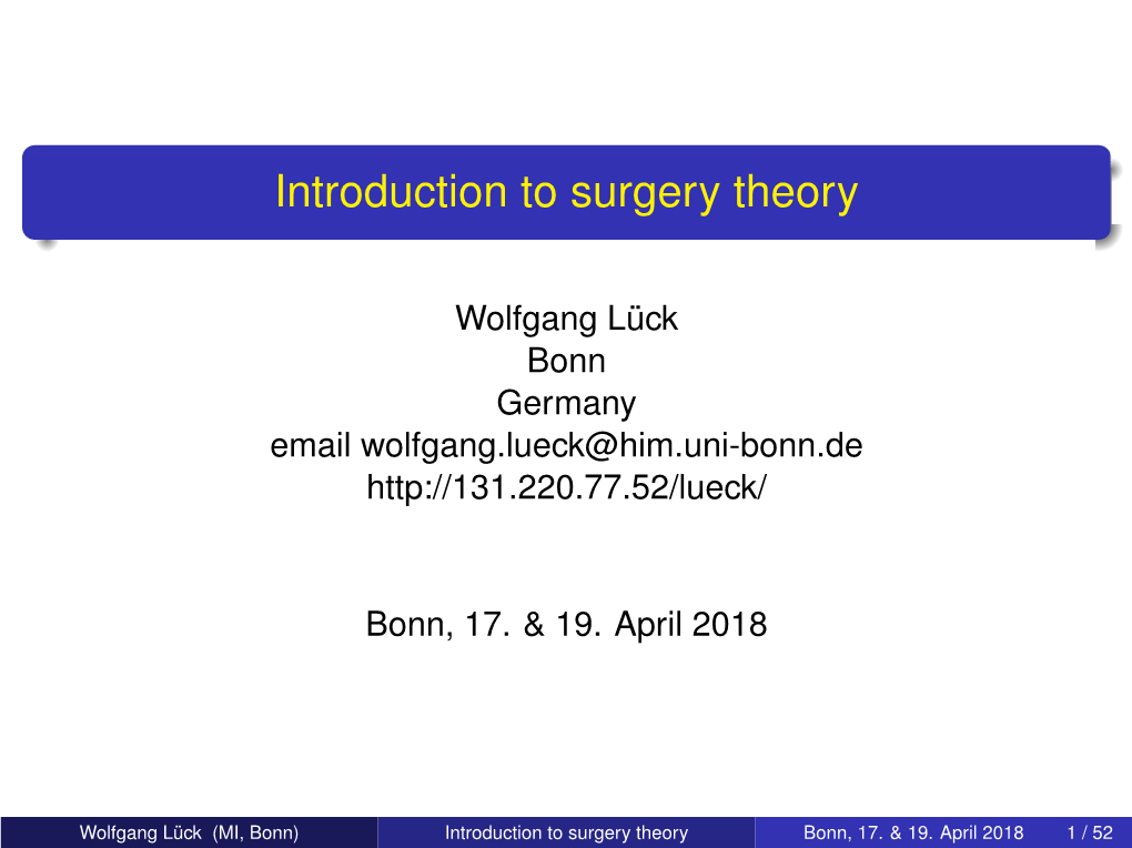 Introduction to Surgery Theory