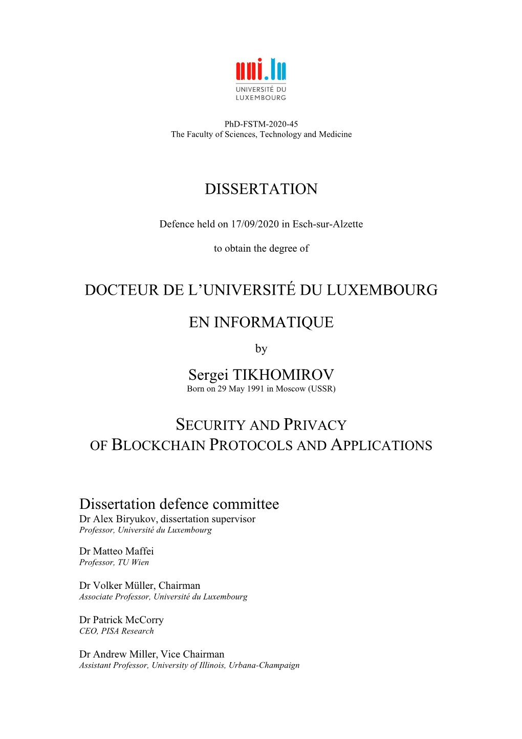 Dissertation Docteur De L'université Du Luxembourg