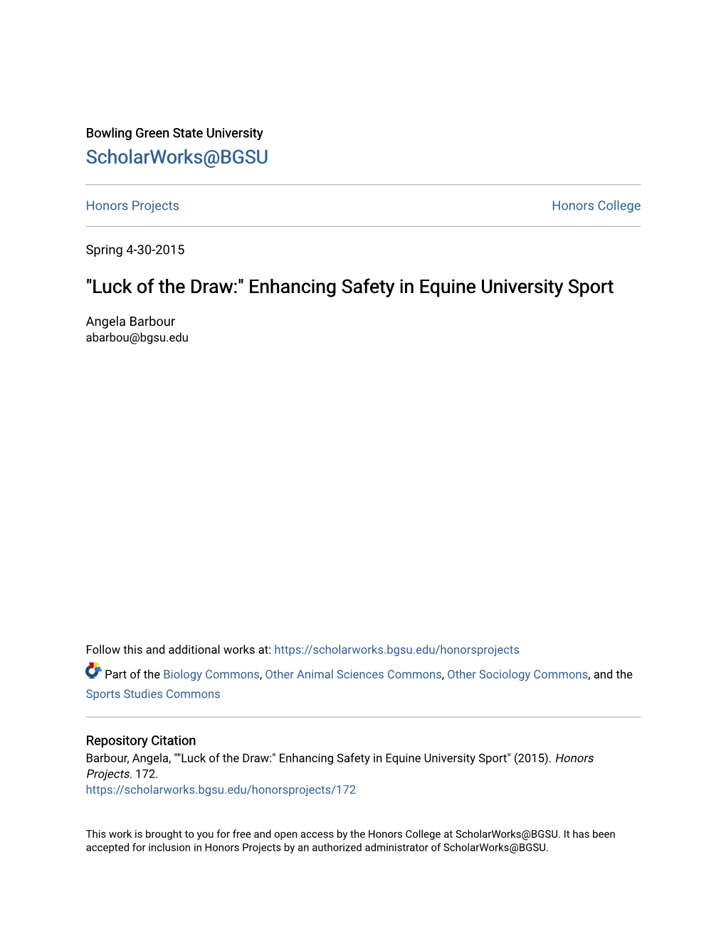 "Luck of the Draw:" Enhancing Safety in Equine University Sport