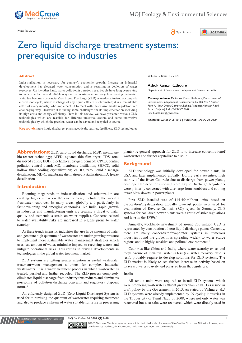 Zero Liquid Discharge Treatment Systems: Prerequisite to Industries