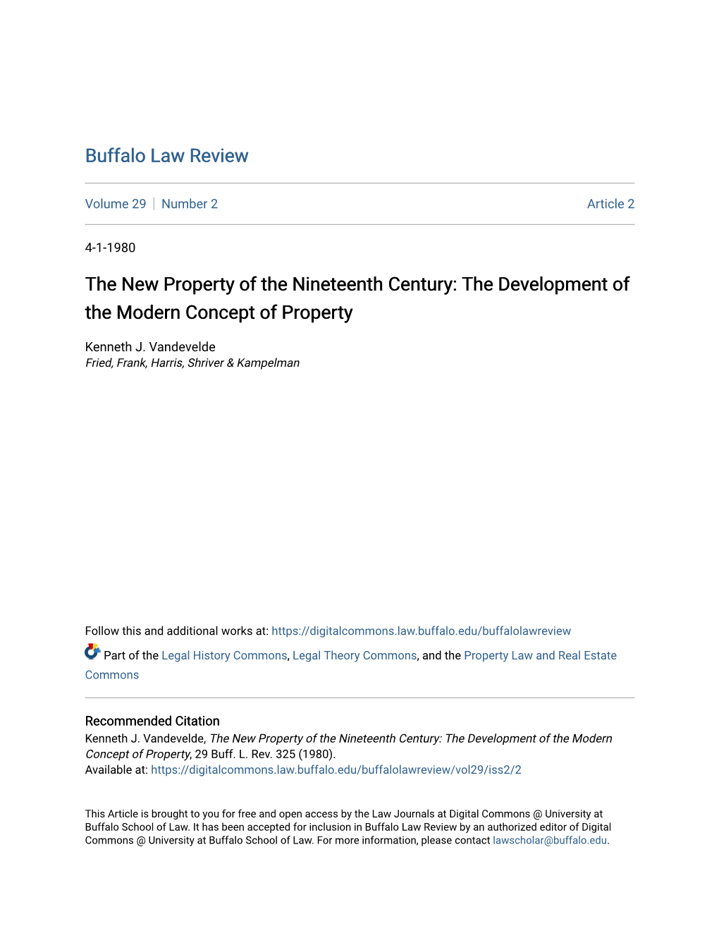 The New Property of the Nineteenth Century: the Development of the Modern Concept of Property