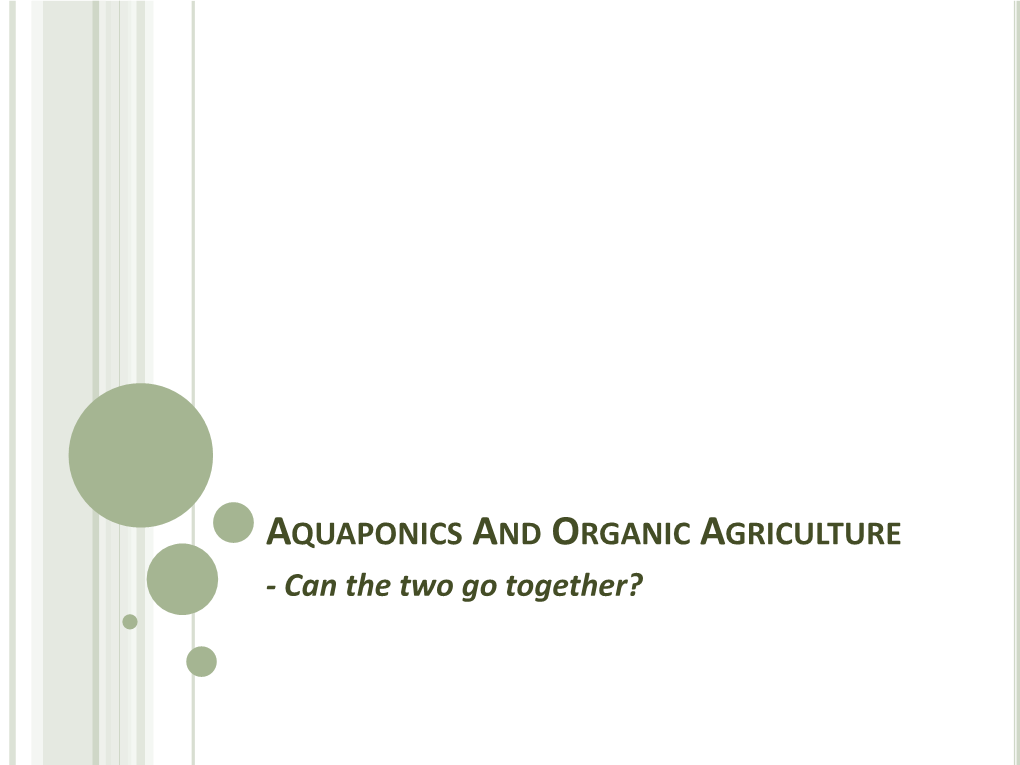 Aquaponics in Organic Agriculture