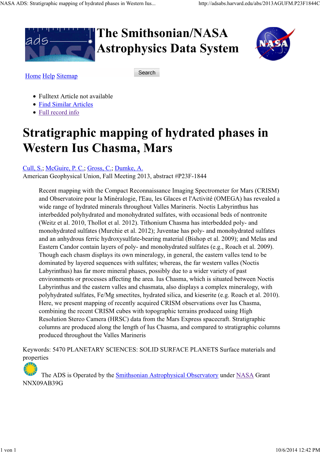 NASA ADS: Stratigraphic Mapping of Hydrated Phases in Western Ius