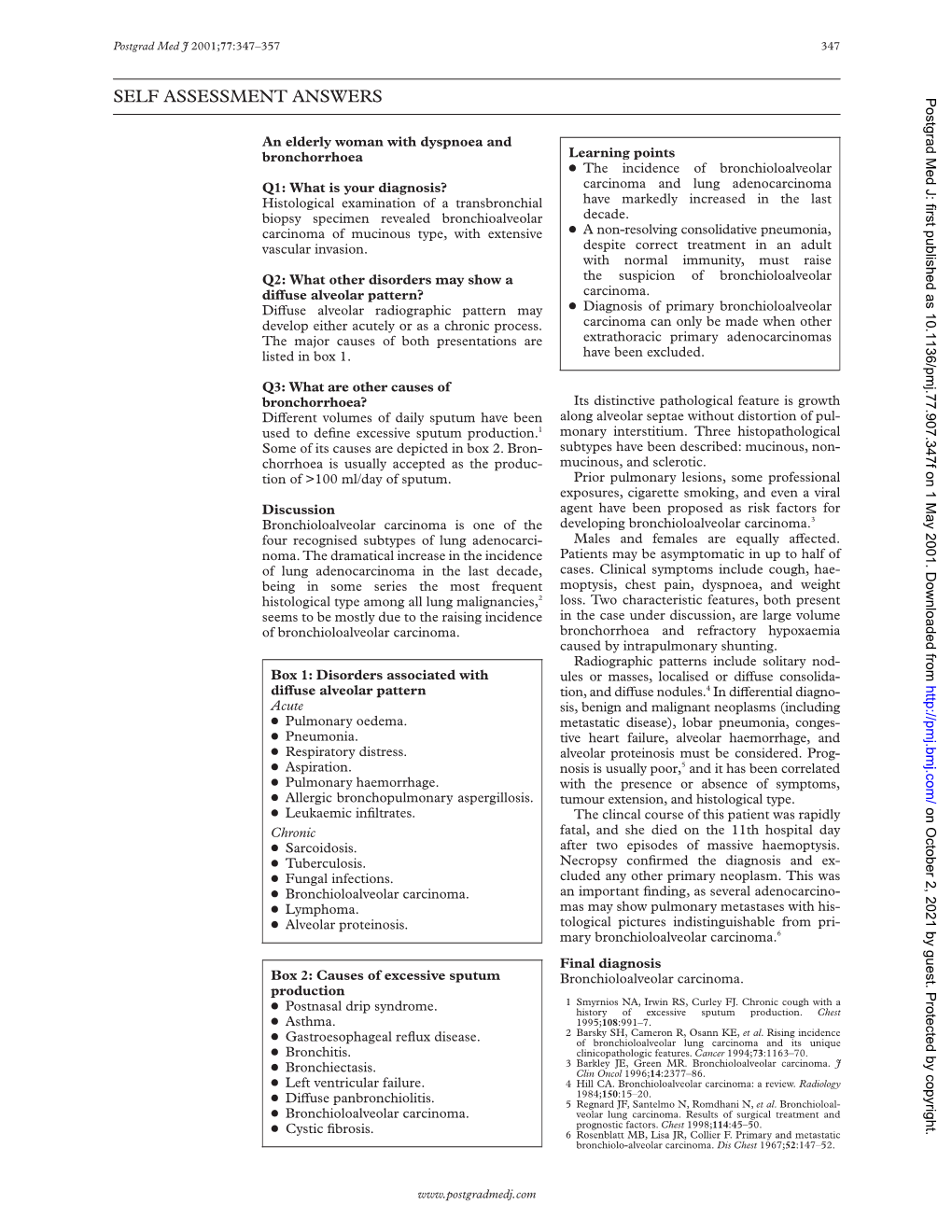 SELF ASSESSMENT ANSWERS Postgrad Med J: First Published As 10.1136/Pmj.77.907.347F on 1 May 2001