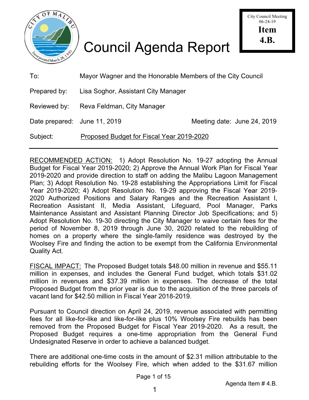 Council Agenda Report