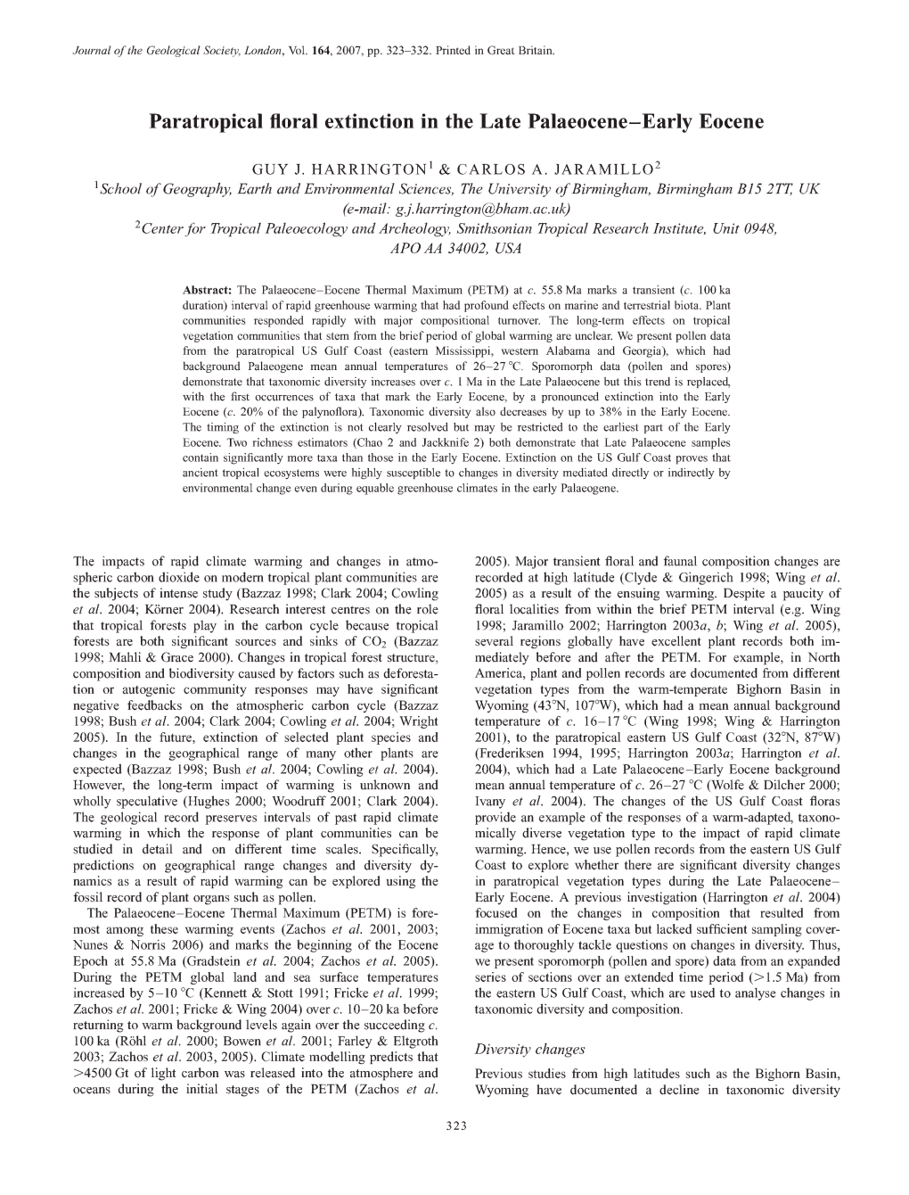 Paratropical Floral Extinction in the Late Palaeocene-Early Eocene