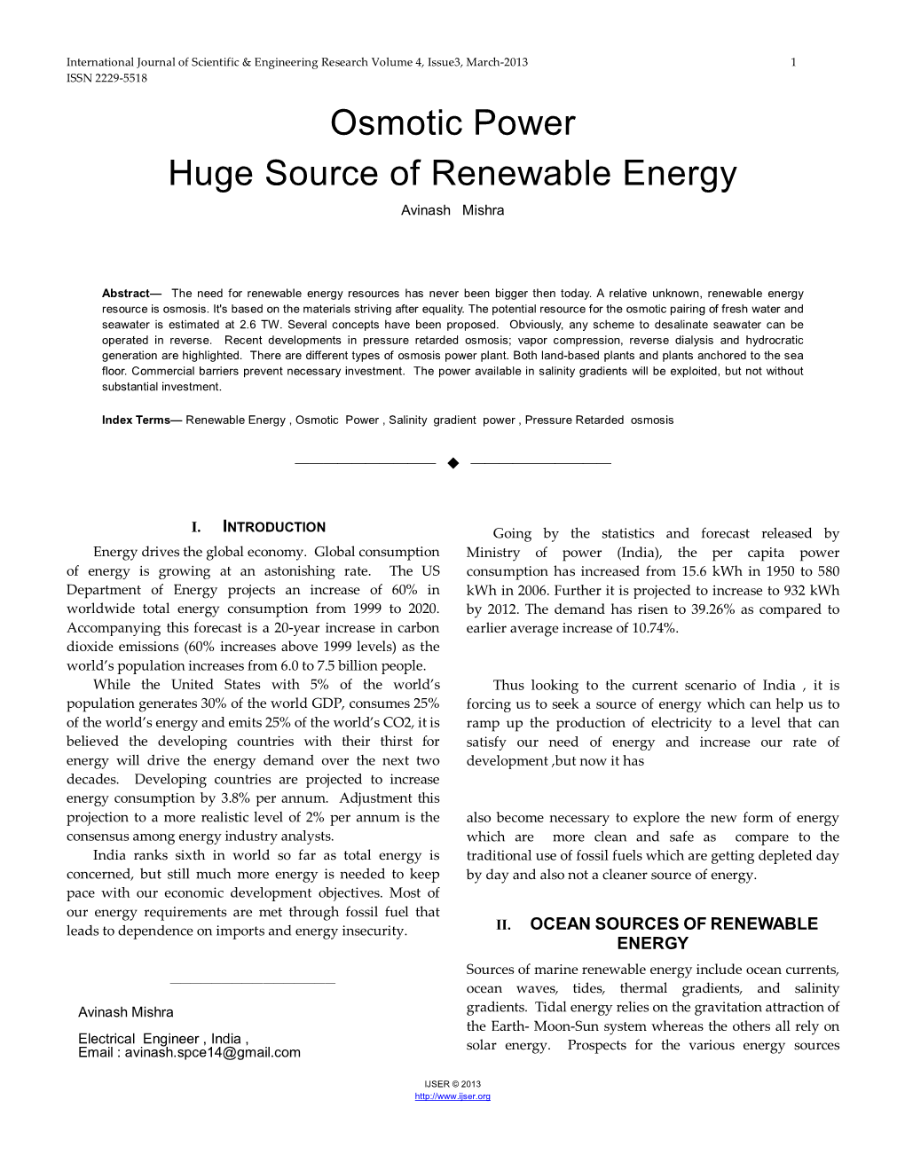 Osmotic Power Huge Source of Renewable Energy Avinash Mishra