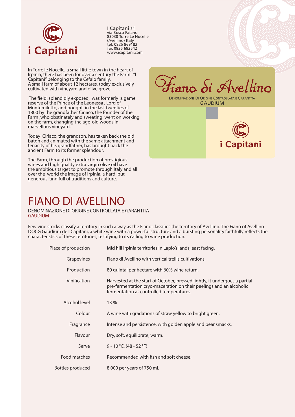 Fiano Di Avellino Denominazione Di Origine Controllata E Garantita Gaudium