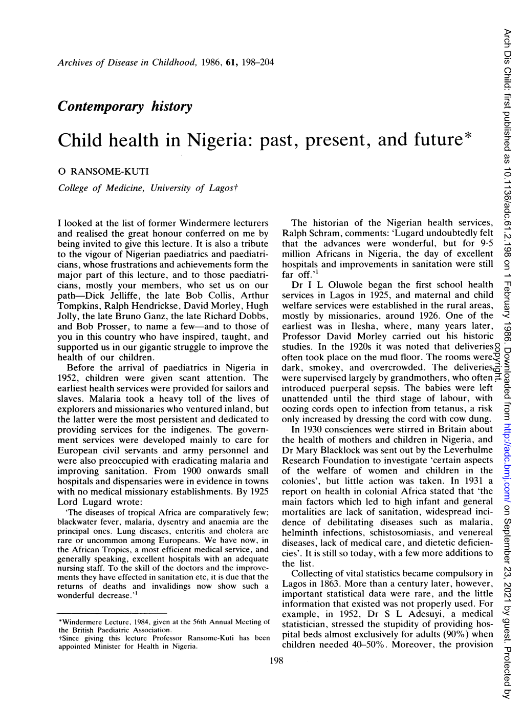 Child Health in Nigeria: Past, Present, and Future*