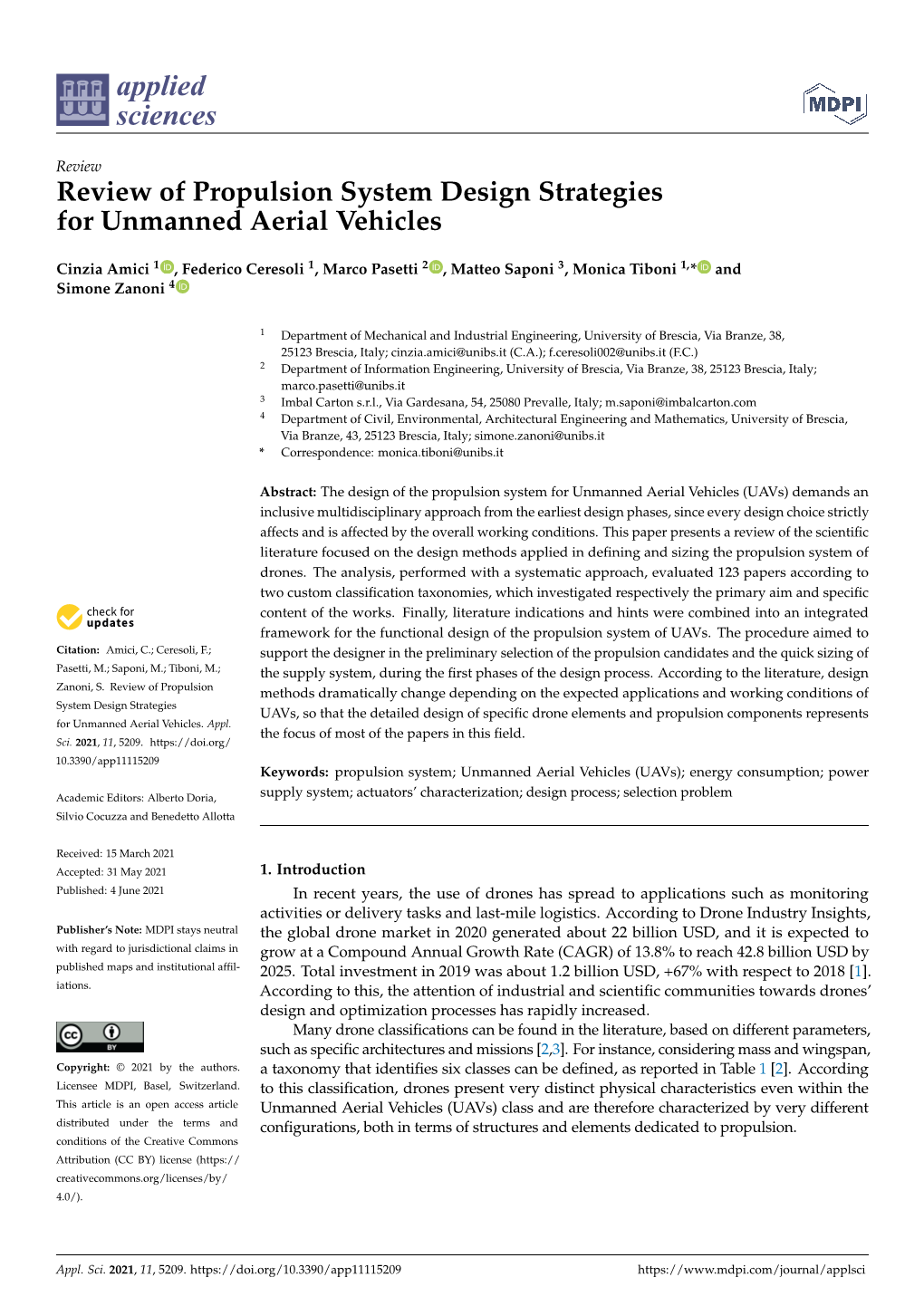 Review of Propulsion System Design Strategiesfor Unmanned Aerial