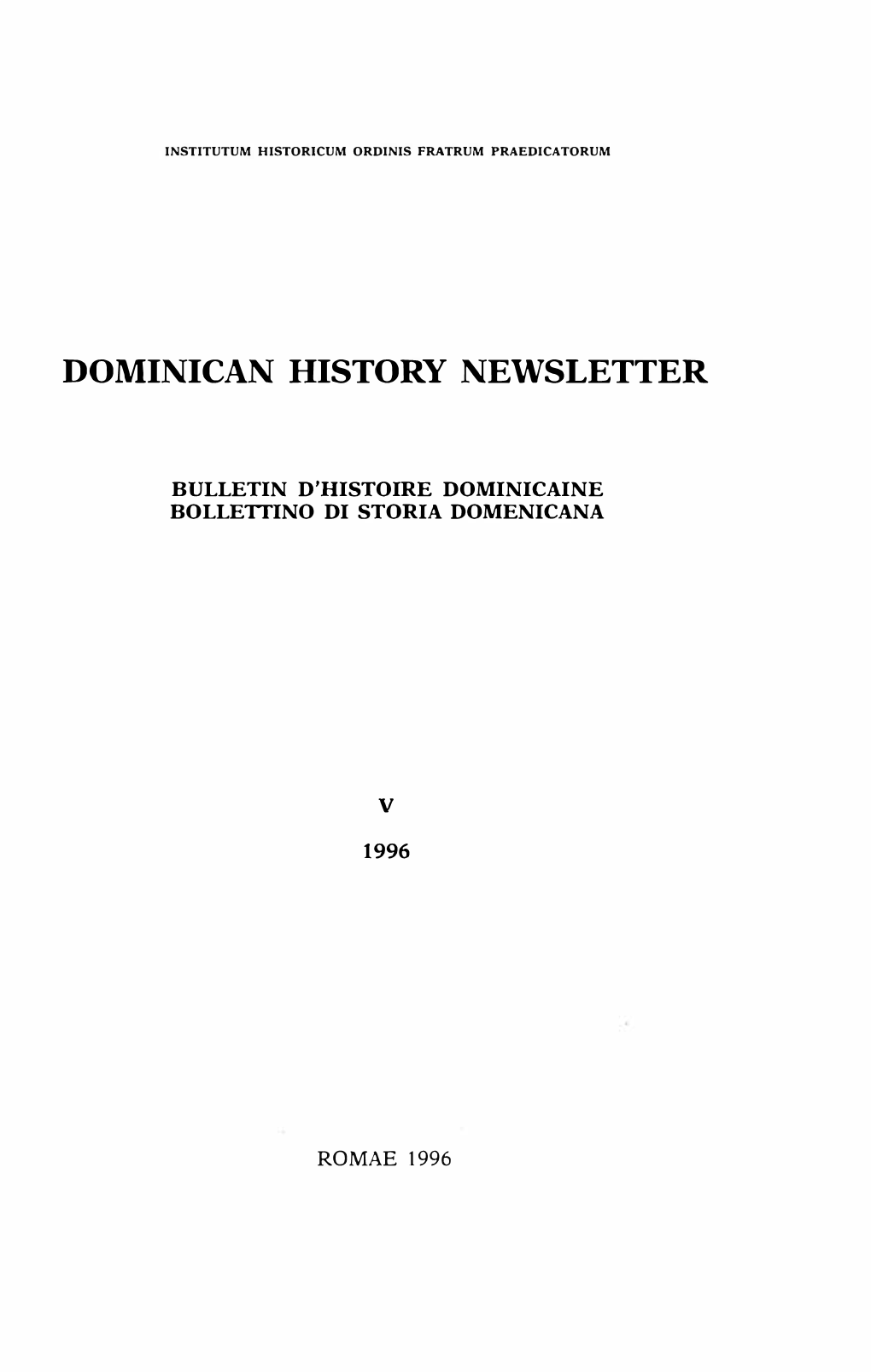 Dominican History Newsletter 5 (1996)