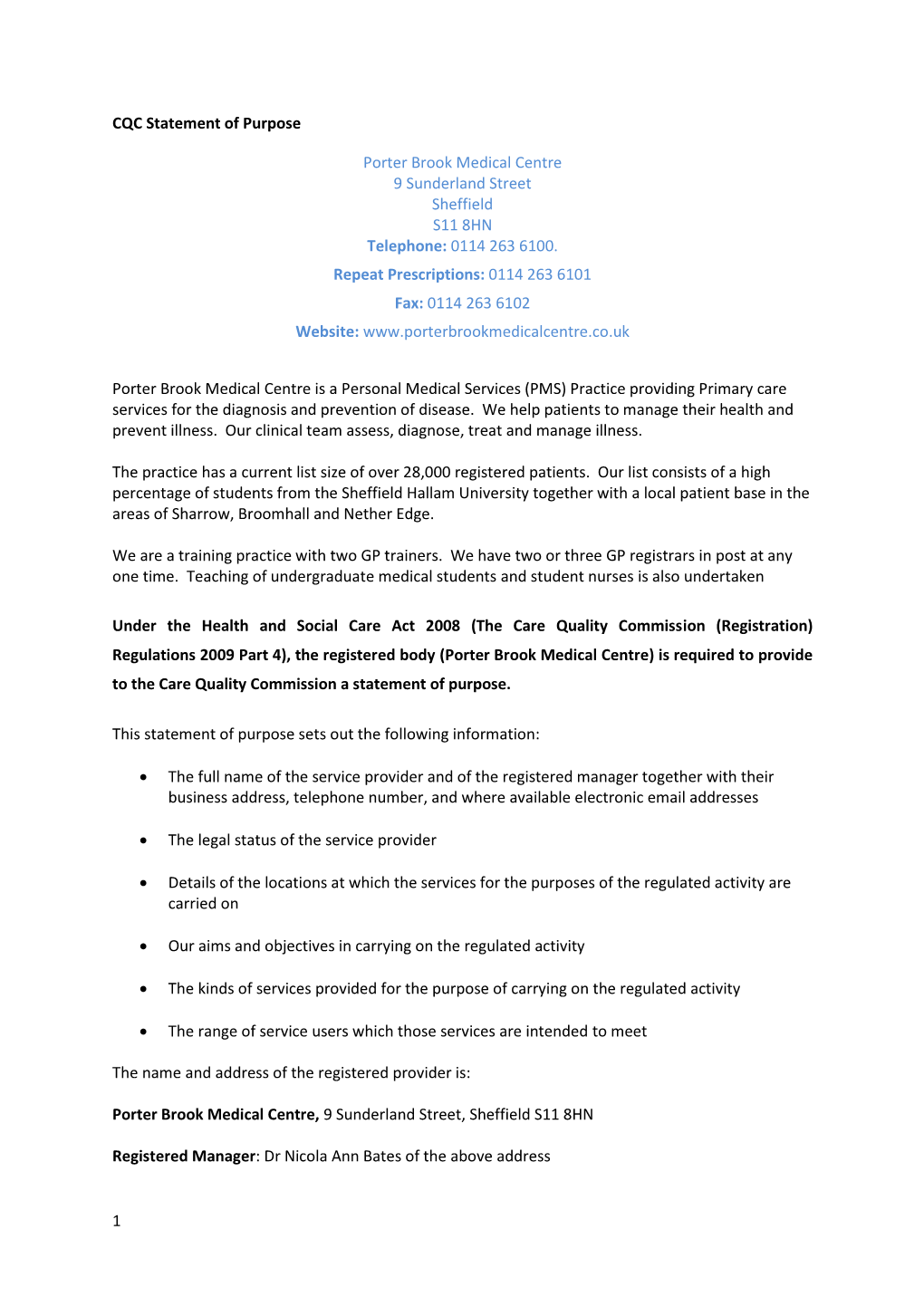 1 CQC Statement of Purpose Porter Brook