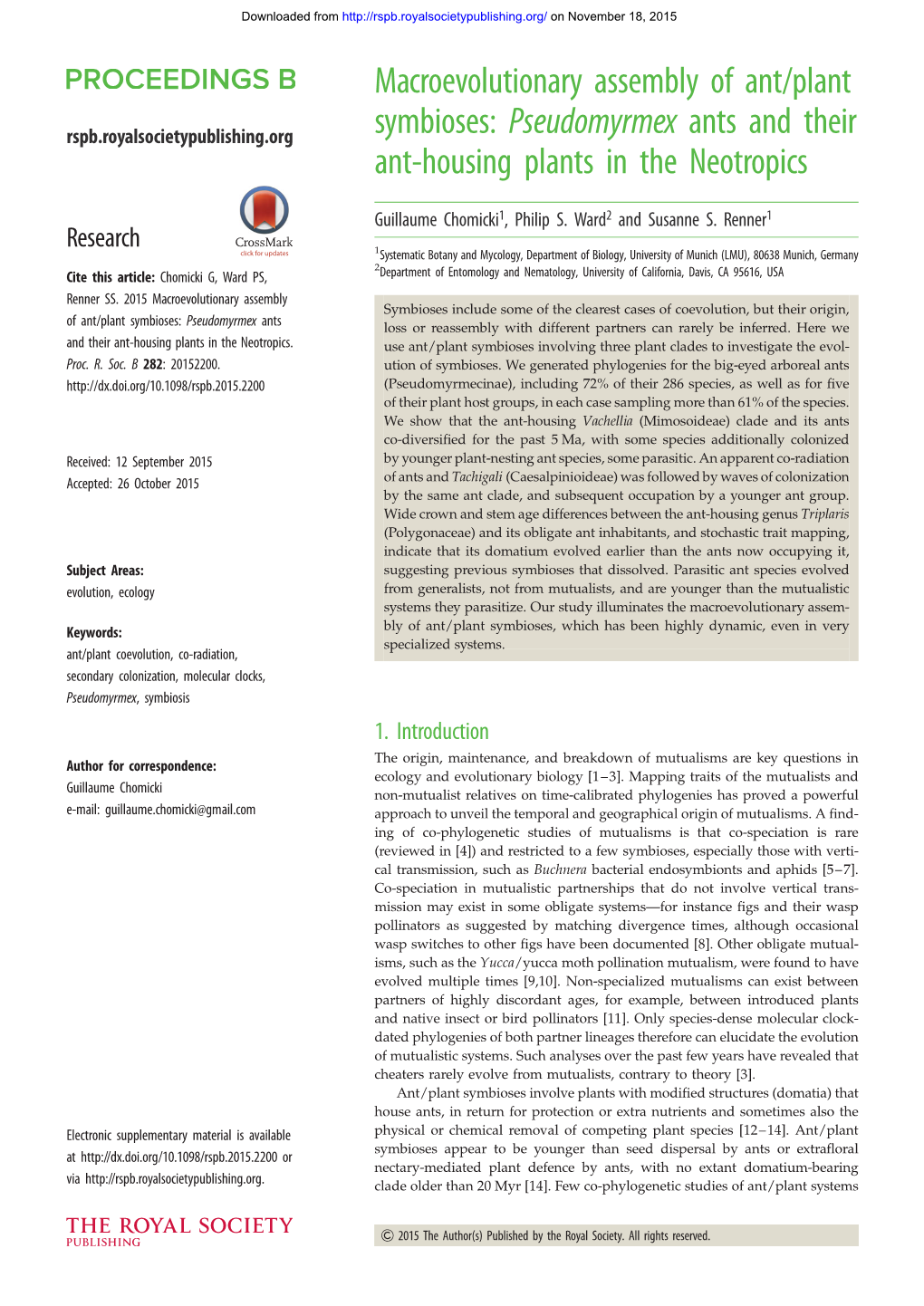 Pseudomyrmex Ants and Their Ant-Housing Plants in the Neotropics