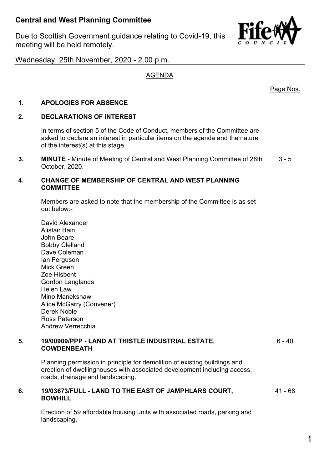Central and West Planning Committee Due to Scottish Government