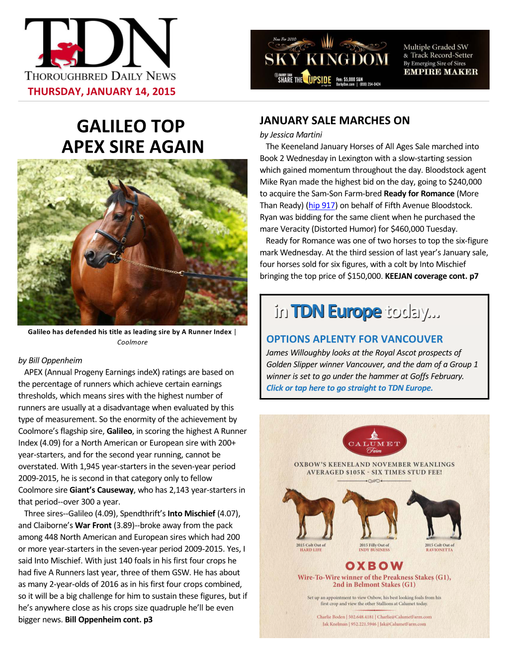 Galileo Top Apex Sire Again