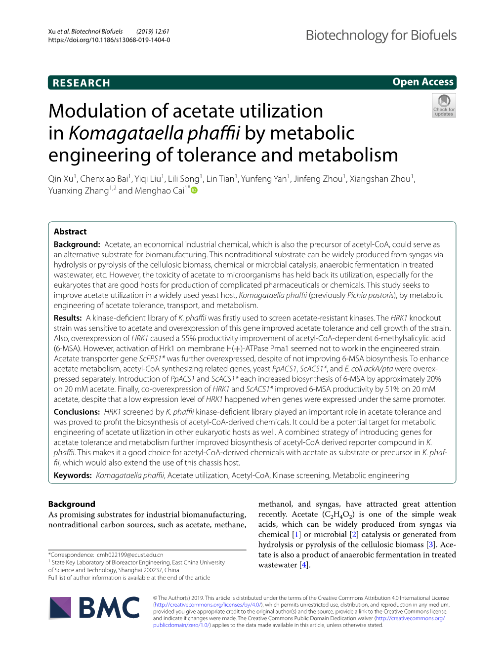 Modulation of Acetate Utilization in Komagataella Phaffii by Metabolic