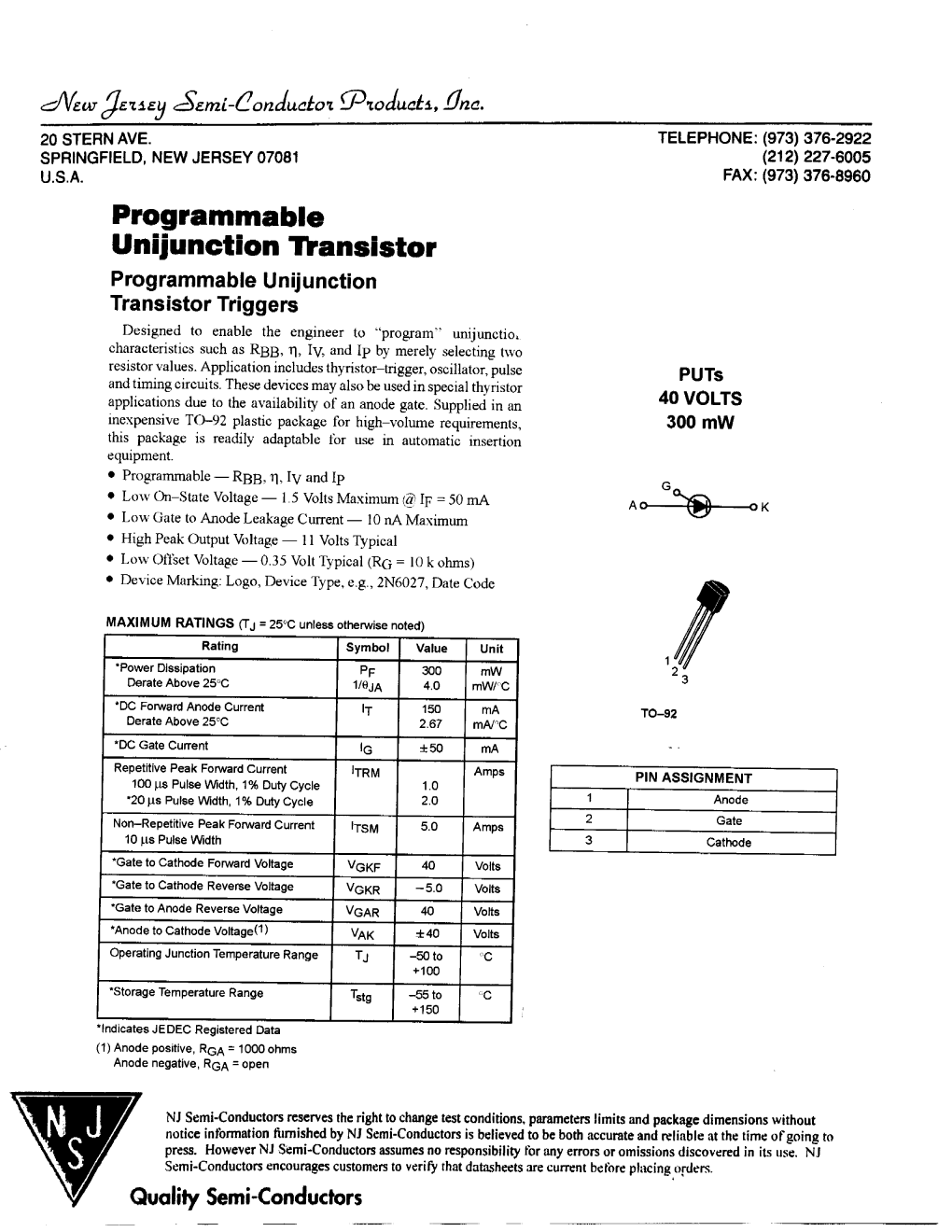 Programmable Unijunction Transistor