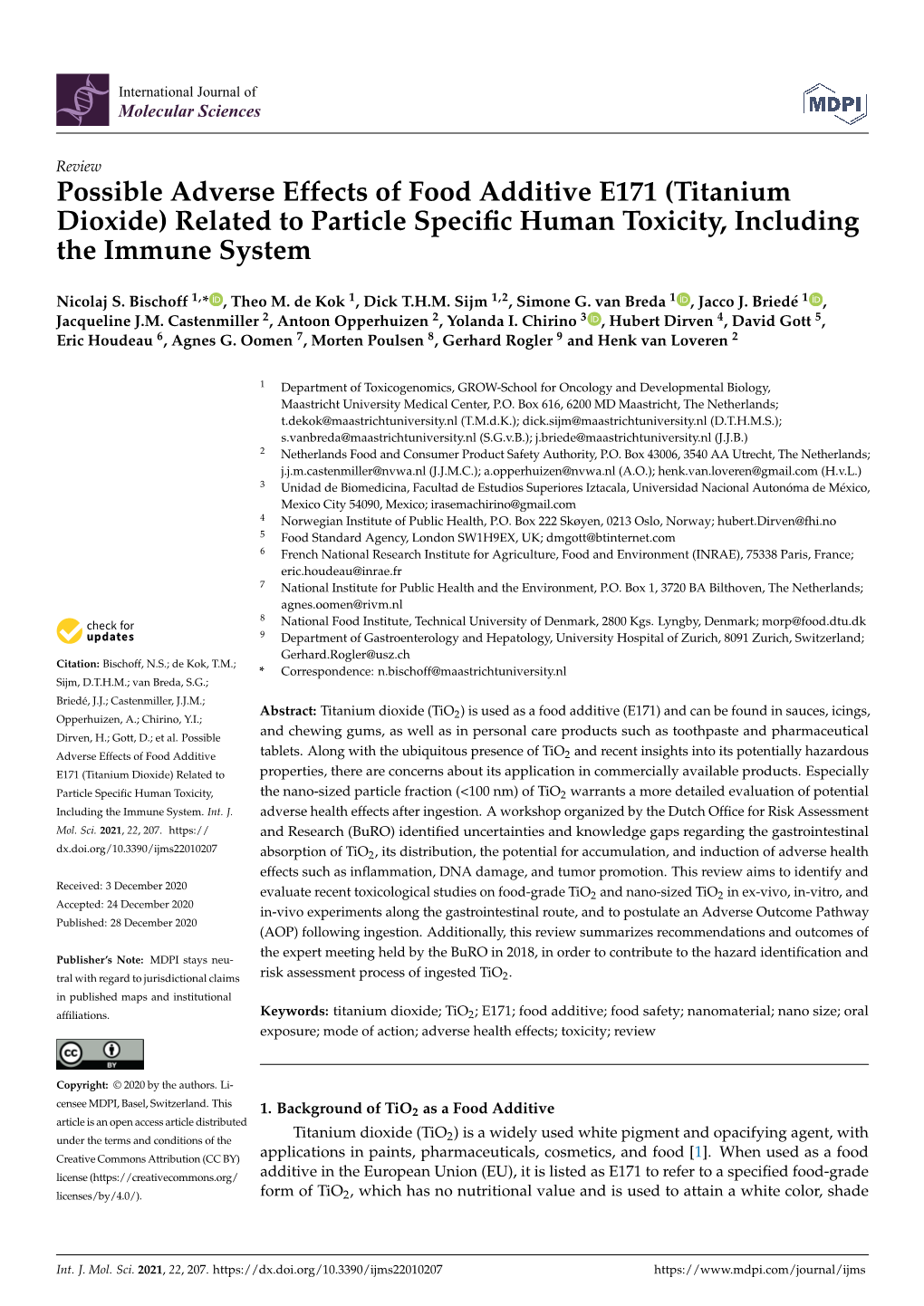 Possible Adverse Effects of Food Additive E171 (Titanium Dioxide) Related to Particle Speciﬁc Human Toxicity, Including the Immune System