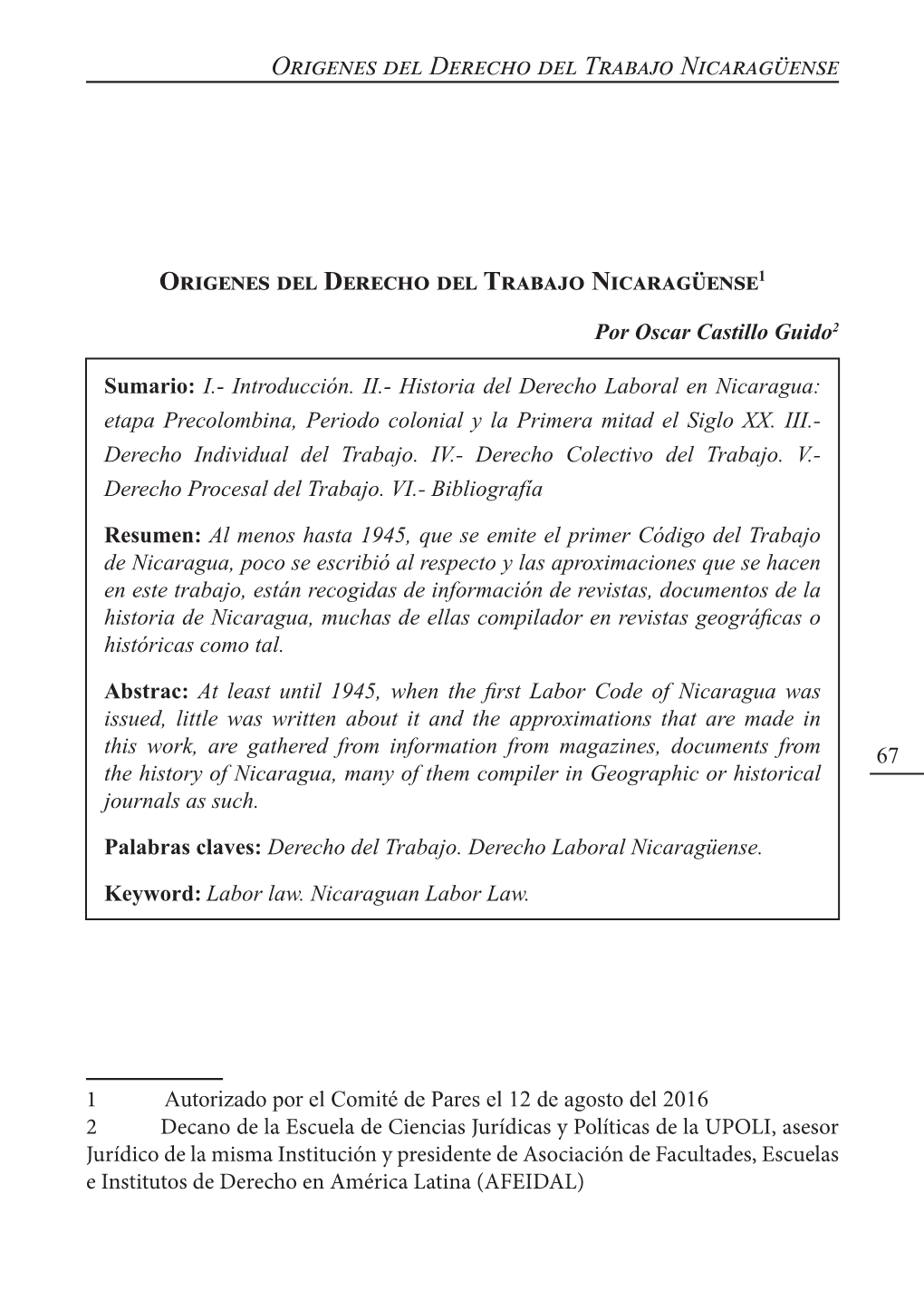 Origenes Del Derecho Del Trabajo Nicaragüense Origenes Del