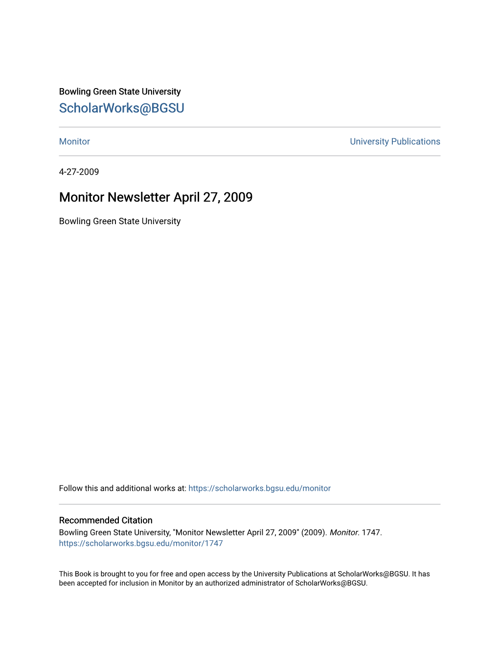Monitor Newsletter April 27, 2009