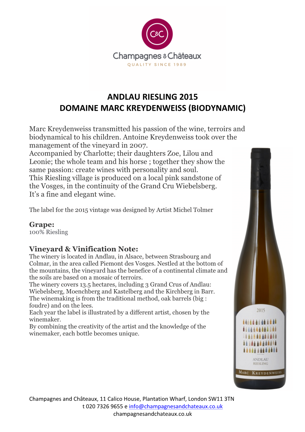 Andlau Riesling 2015 Domaine Marc Kreydenweiss (Biodynamic)