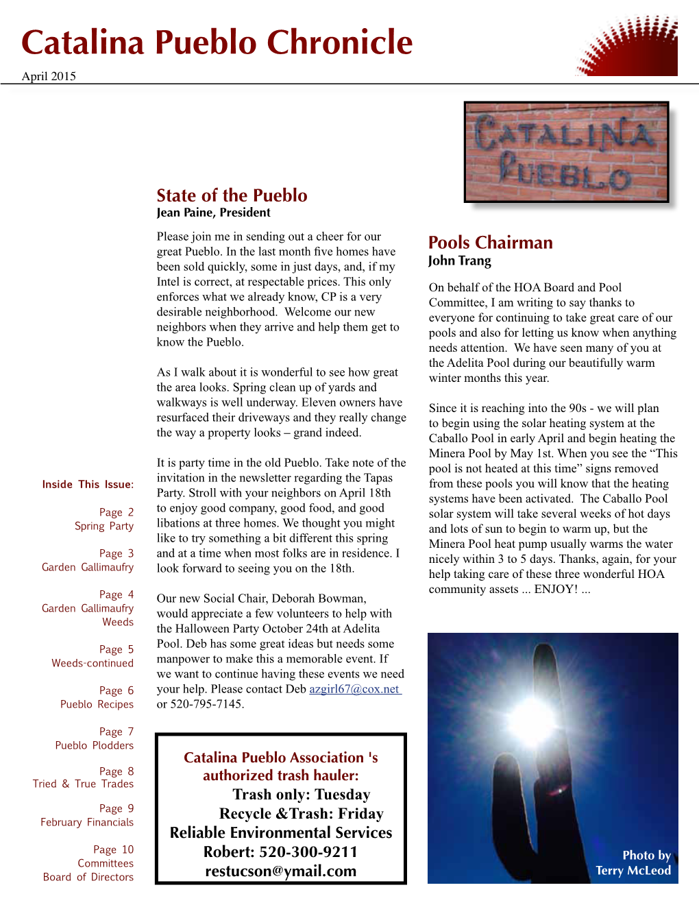 Catalina Pueblo Chronicle April 2015