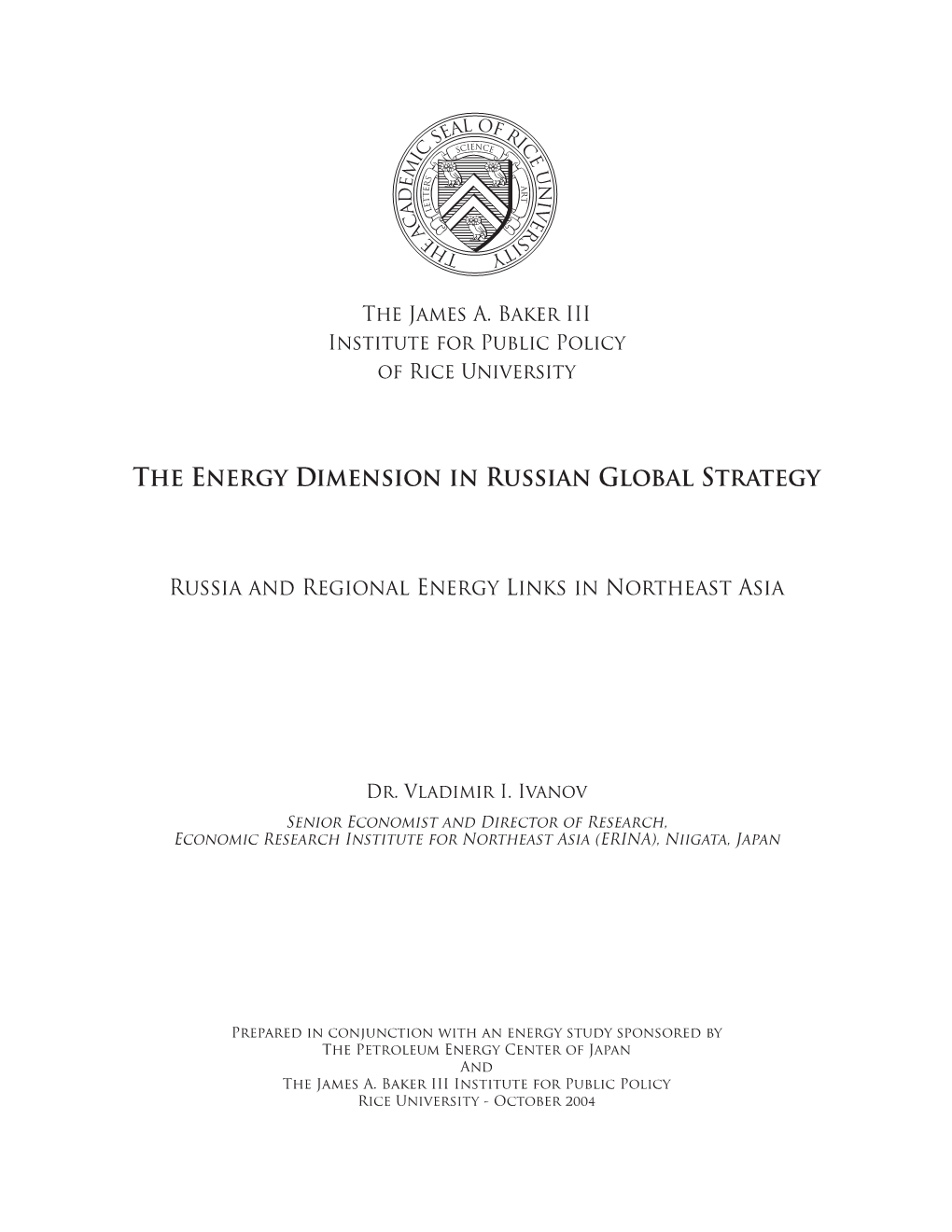 The Energy Dimension in Russian Global Strategy