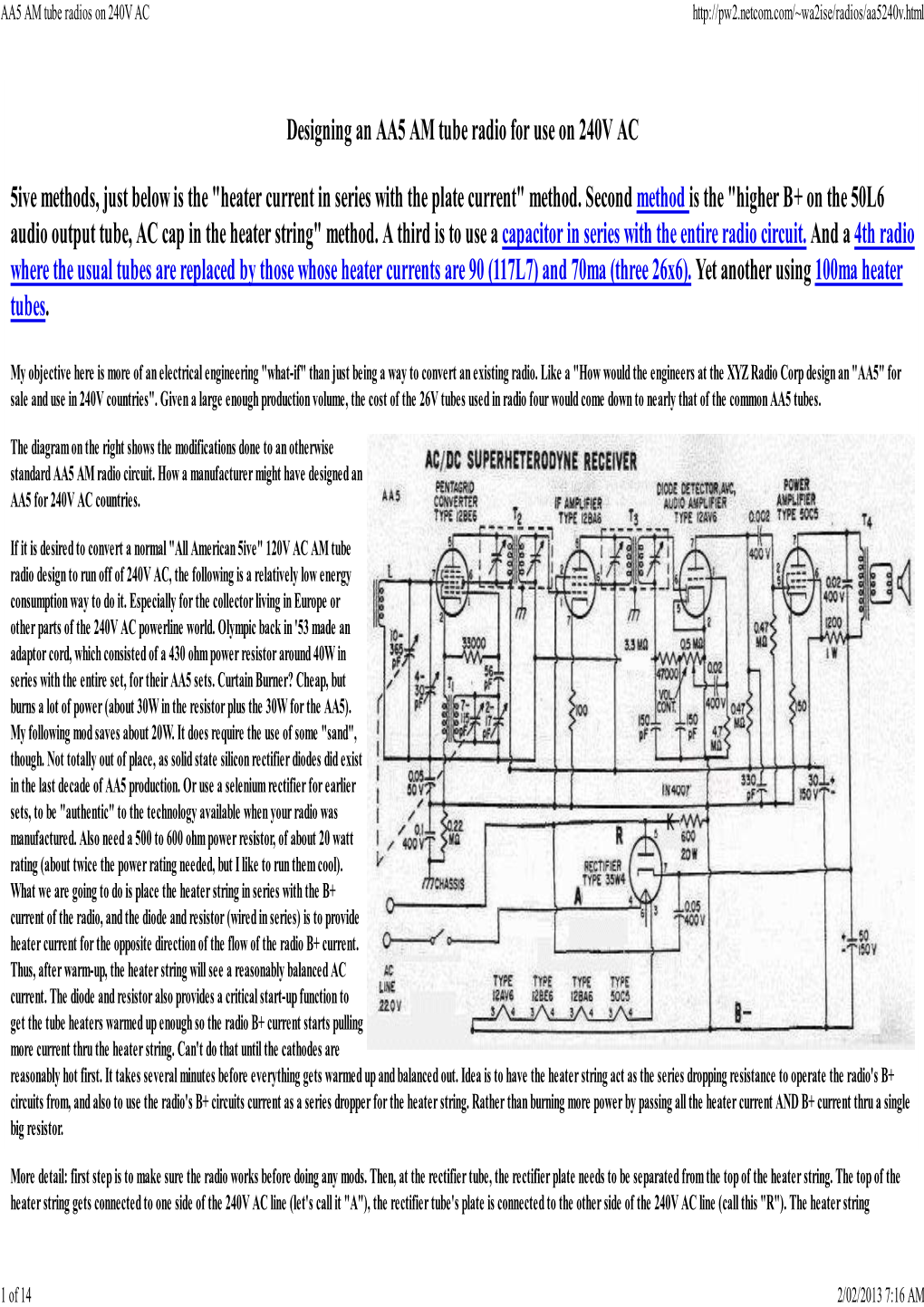 AA5 AM Tube Radios on 240V AC