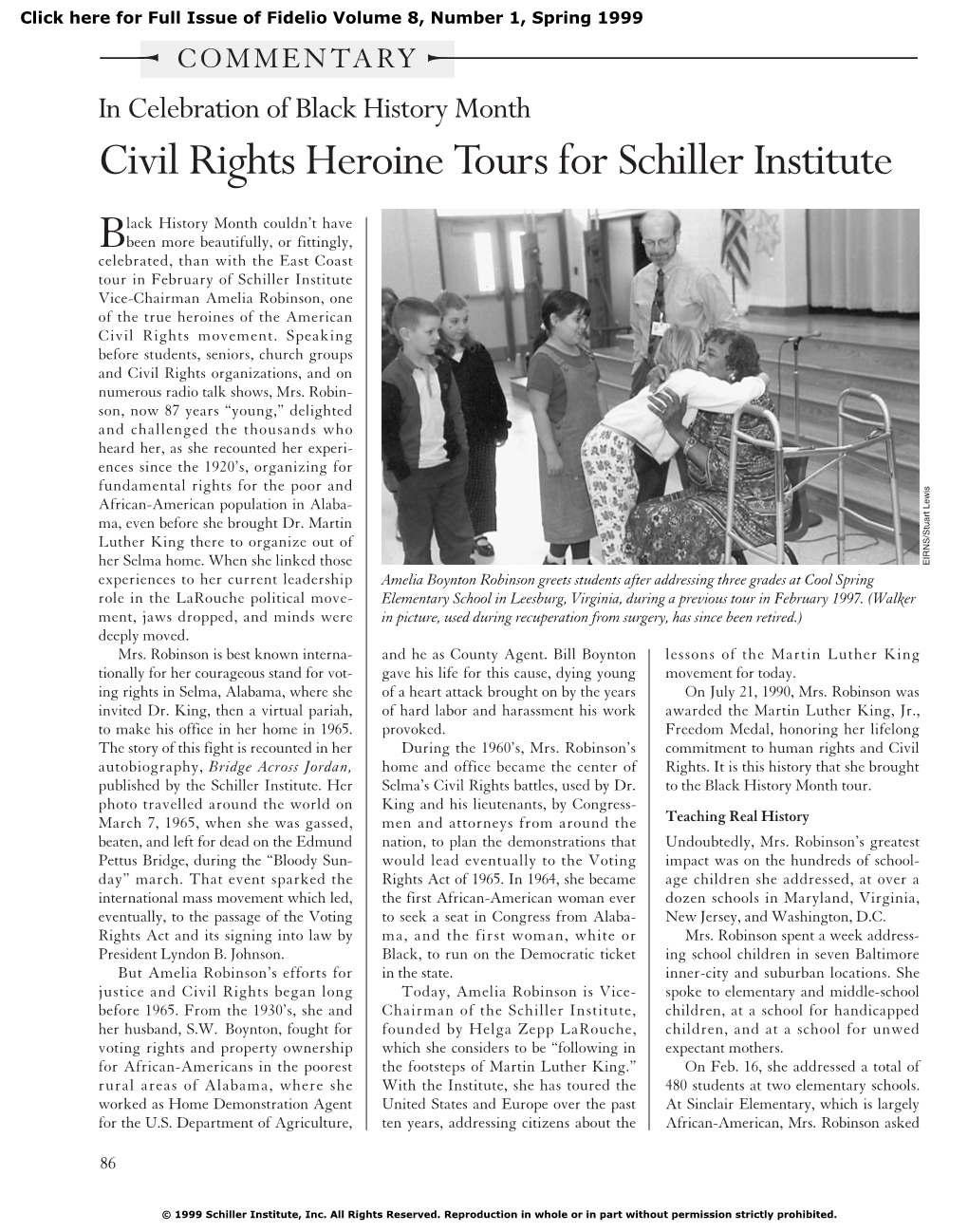 Civil Rights Heroine Tours for Schiller Institute