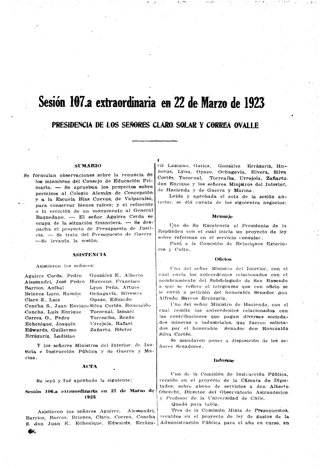 Sesión. Lit7.A Extraordinaria En2z De: Marzo' De 1923