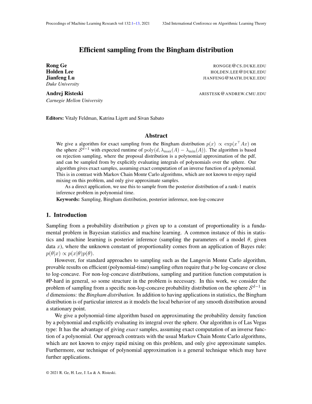 Efficient Sampling from the Bingham Distribution