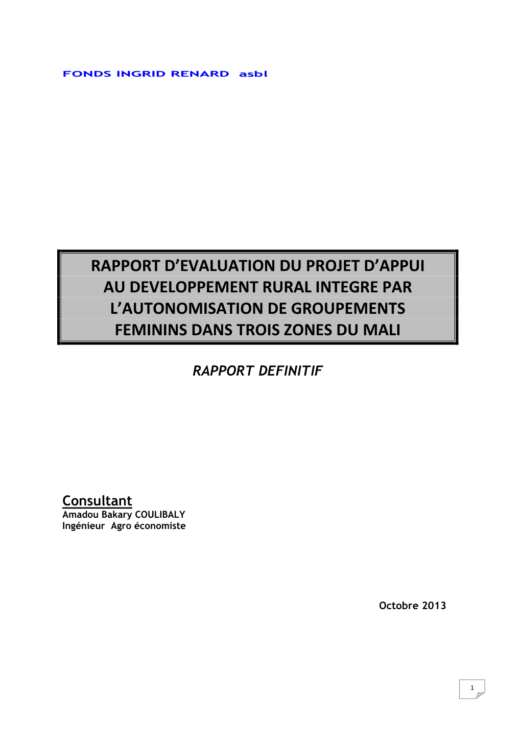 Rapport D'evaluation Du Projet D'appui Au