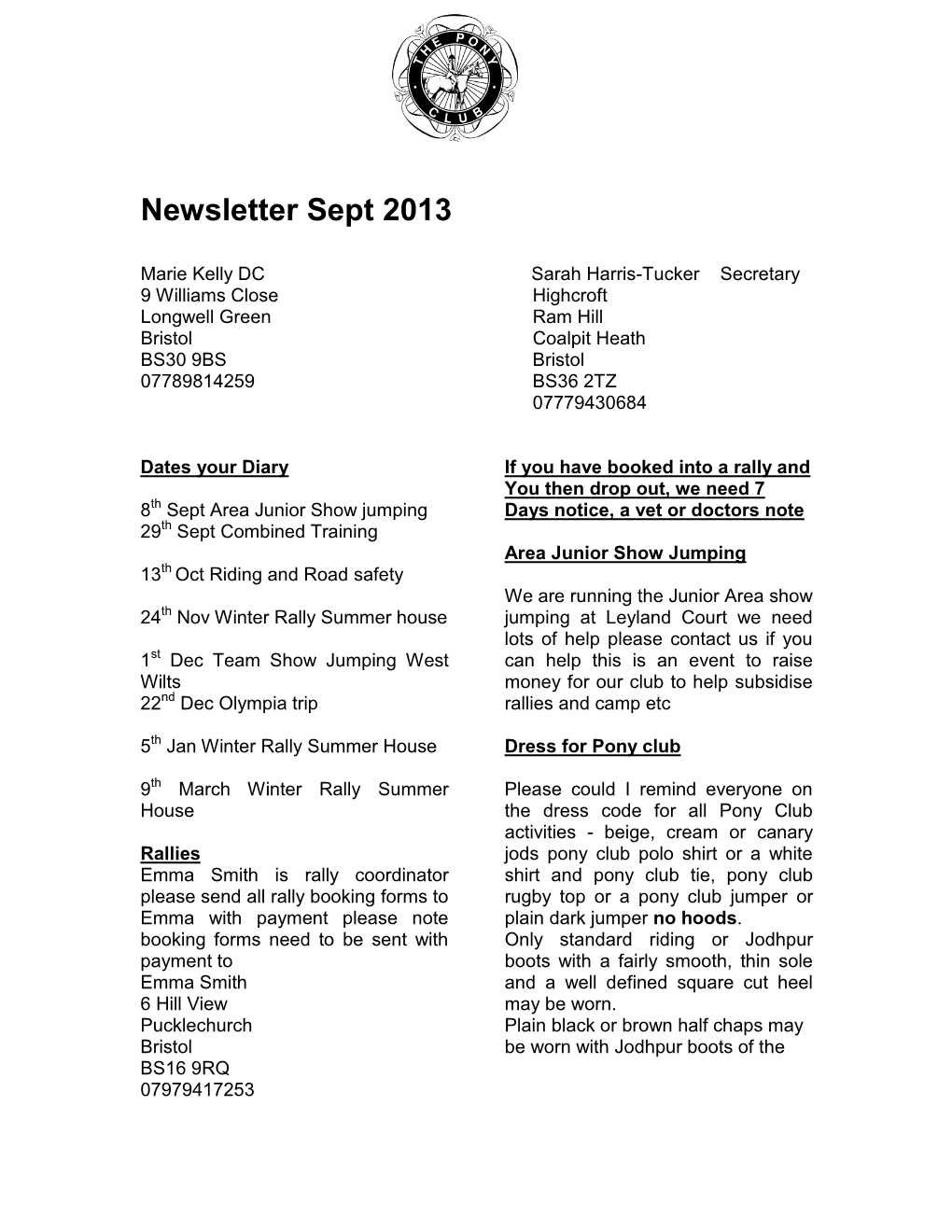 Newsletter Sept 2013