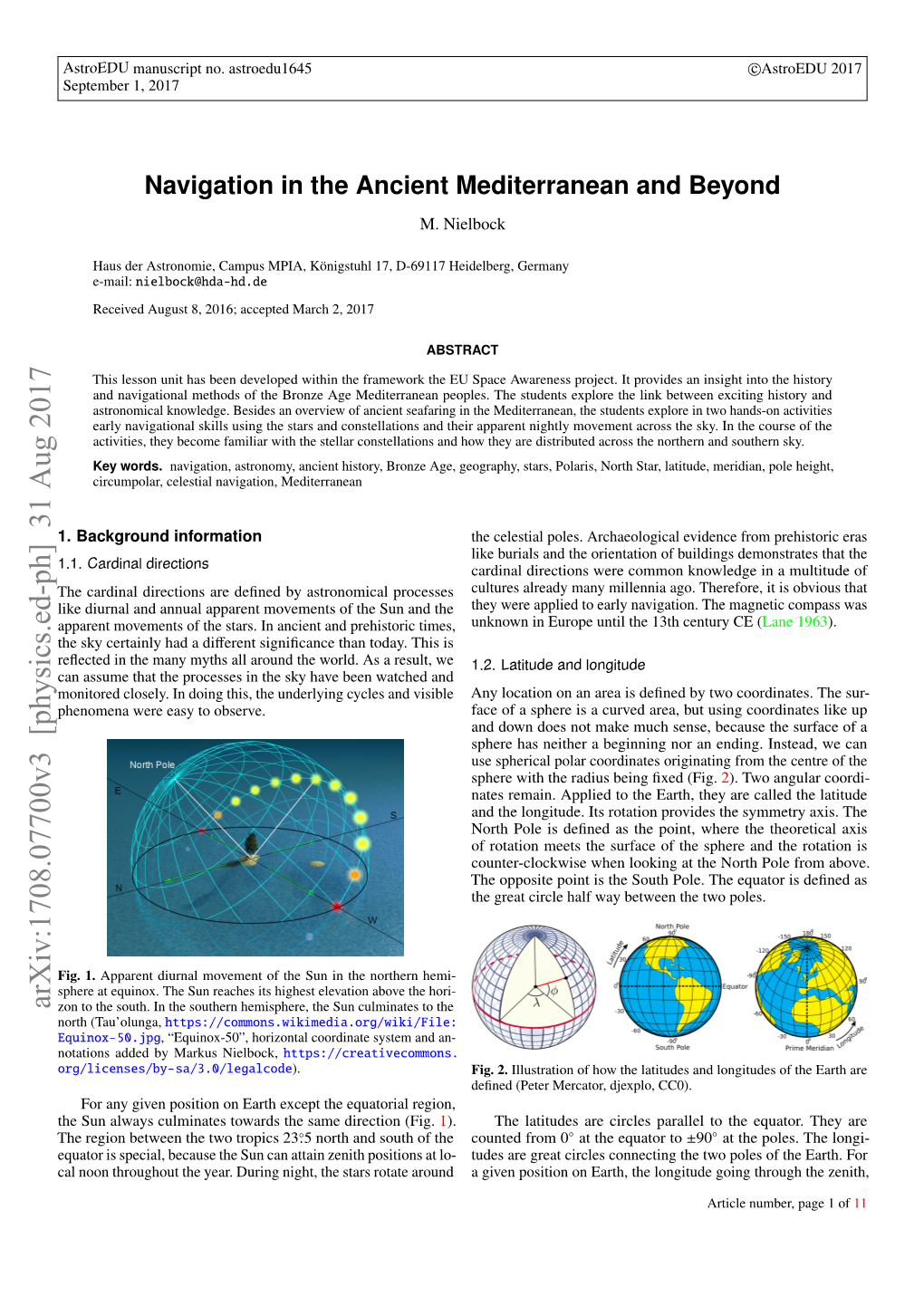 Arxiv:1708.07700V3 [Physics.Ed-Ph] 31 Aug 2017 Zon to the South