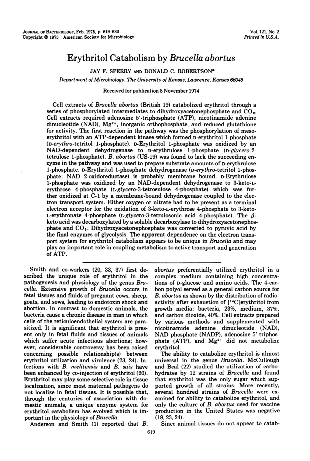 Erythritol Catabolism by Brucella Abortus JAY F