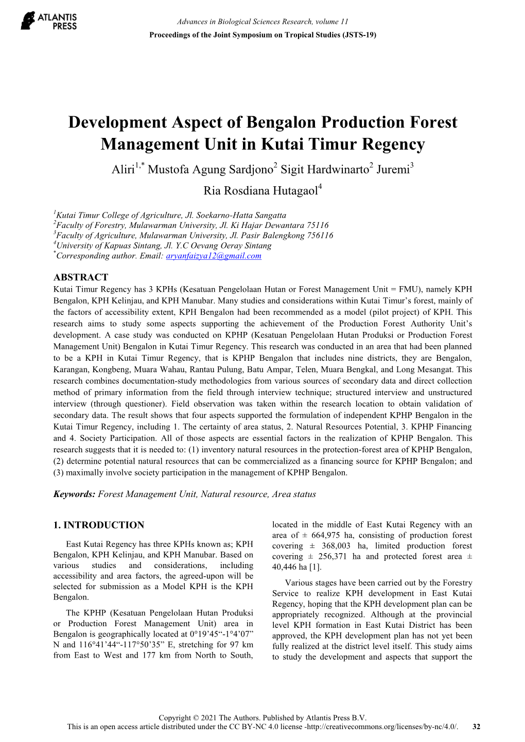 Development Aspect of Bengalon Production Forest Management