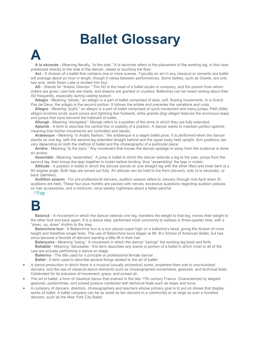 Ballet Glossary