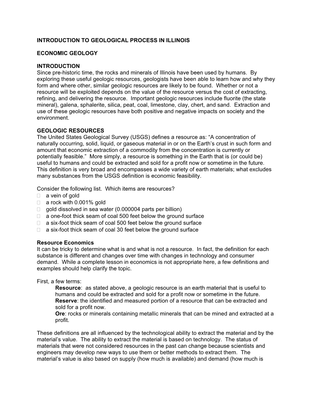 Introduction to Geological Process in Illinois Economic