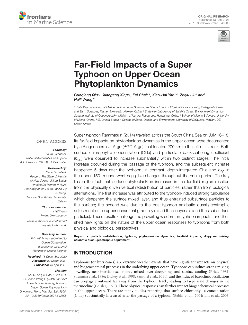 Far-Field Impacts of a Super Typhoon on Upper Ocean Phytoplankton Dynamics