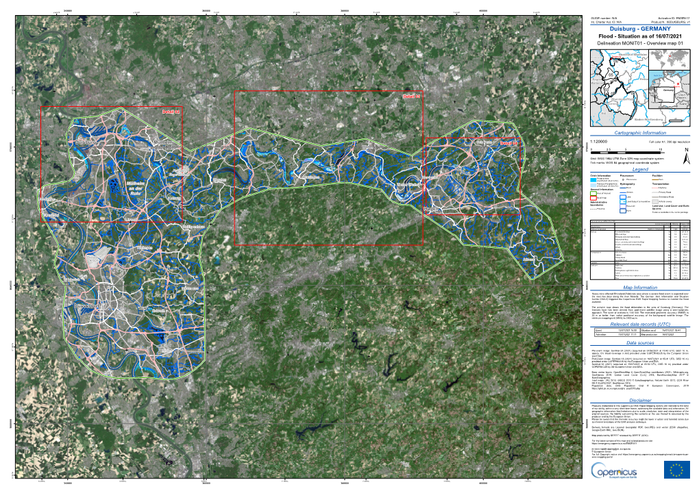 DUISBURG, V1 Duisburg - GERMANY Flood - Situation As of 16/07/2021 Delineation MONIT01 - Overview Map 01