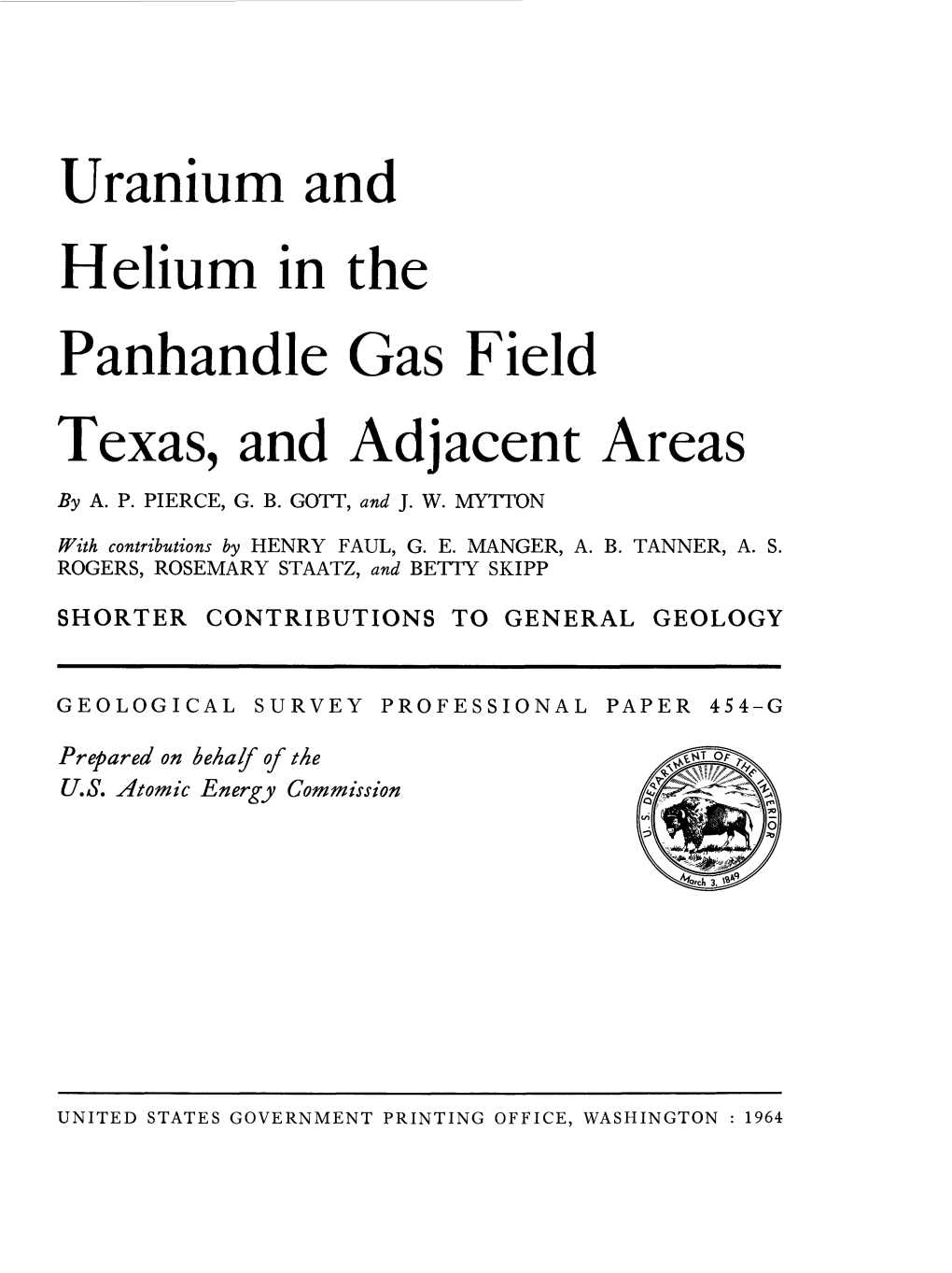 Uranium and Helium in the Panhandle Gas Field Texas, and Adjacent Areas by A