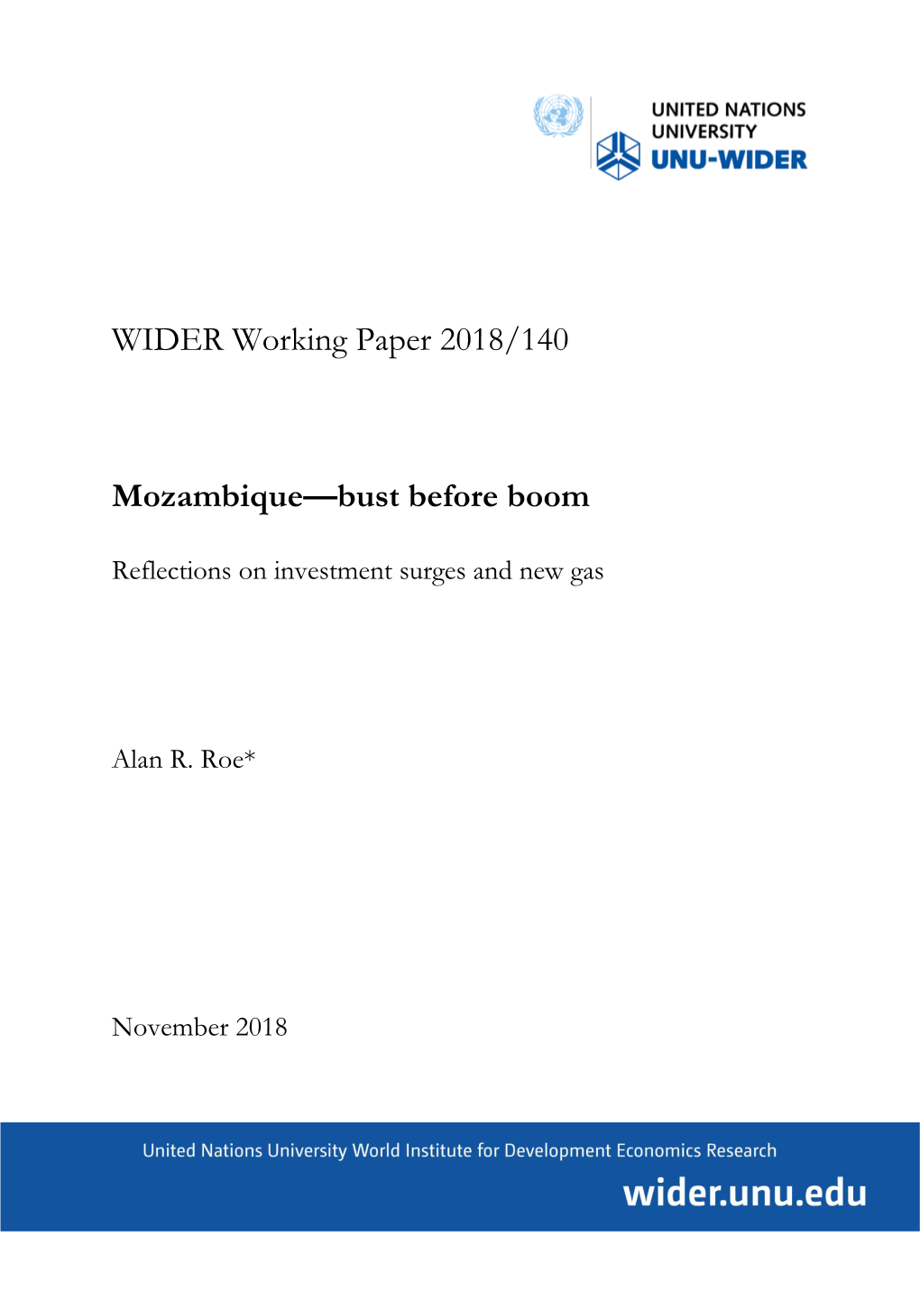 WIDER Working Paper 2018/140: Mozambique—Bust Before Boom