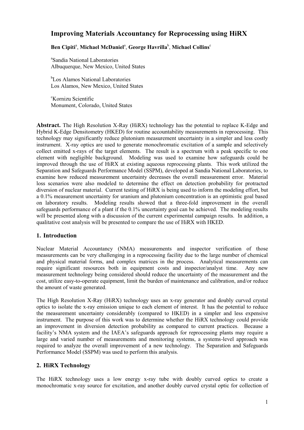 Improving Materials Accountancy for Reprocessing Using Hirx