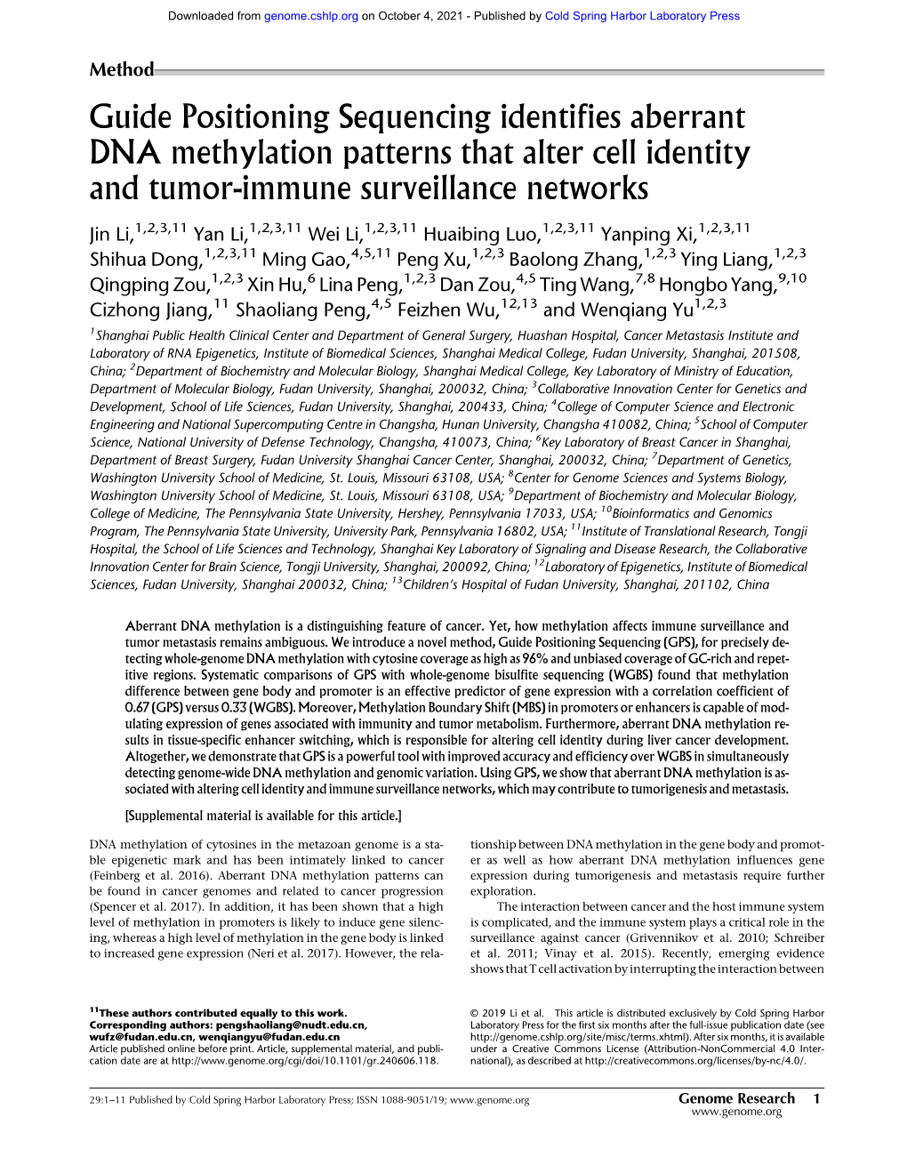 Guide Positioning Sequencing Identifies Aberrant DNA Methylation Patterns That Alter Cell Identity and Tumor-Immune Surveillance Networks
