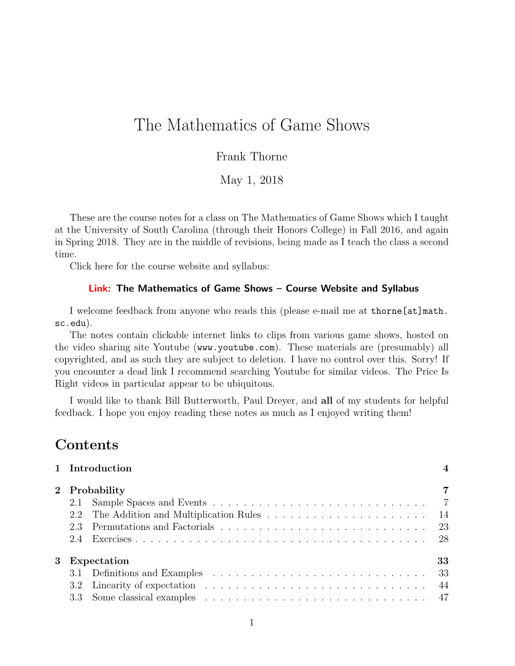 The Mathematics of Game Shows